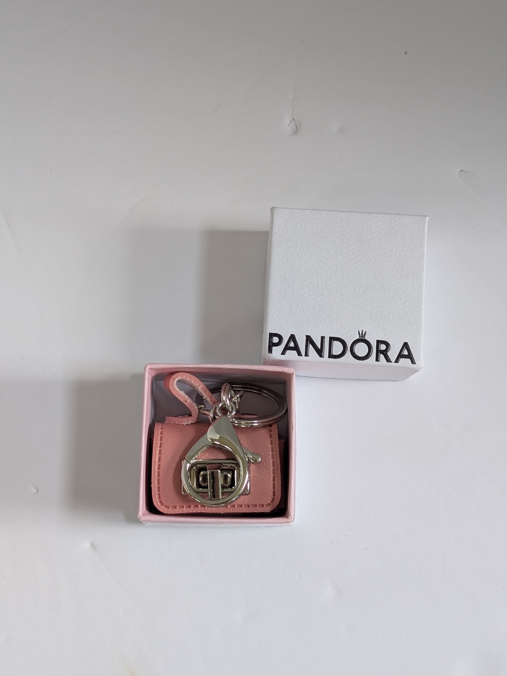 Pandora Pink Mini Bag Keychain with Silver Hardware
